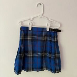 The Edinburgh Woollen Mill Blue Wool Plaid Pleated Wrap Kilt Skirt size 6 kids